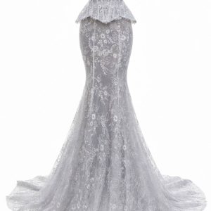 Свадебное платье русалка с кружевом и шлейфом