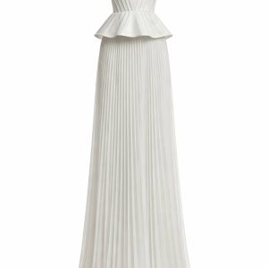 Элегантное белое платье с корсетным лифом и плиссированной юбкой